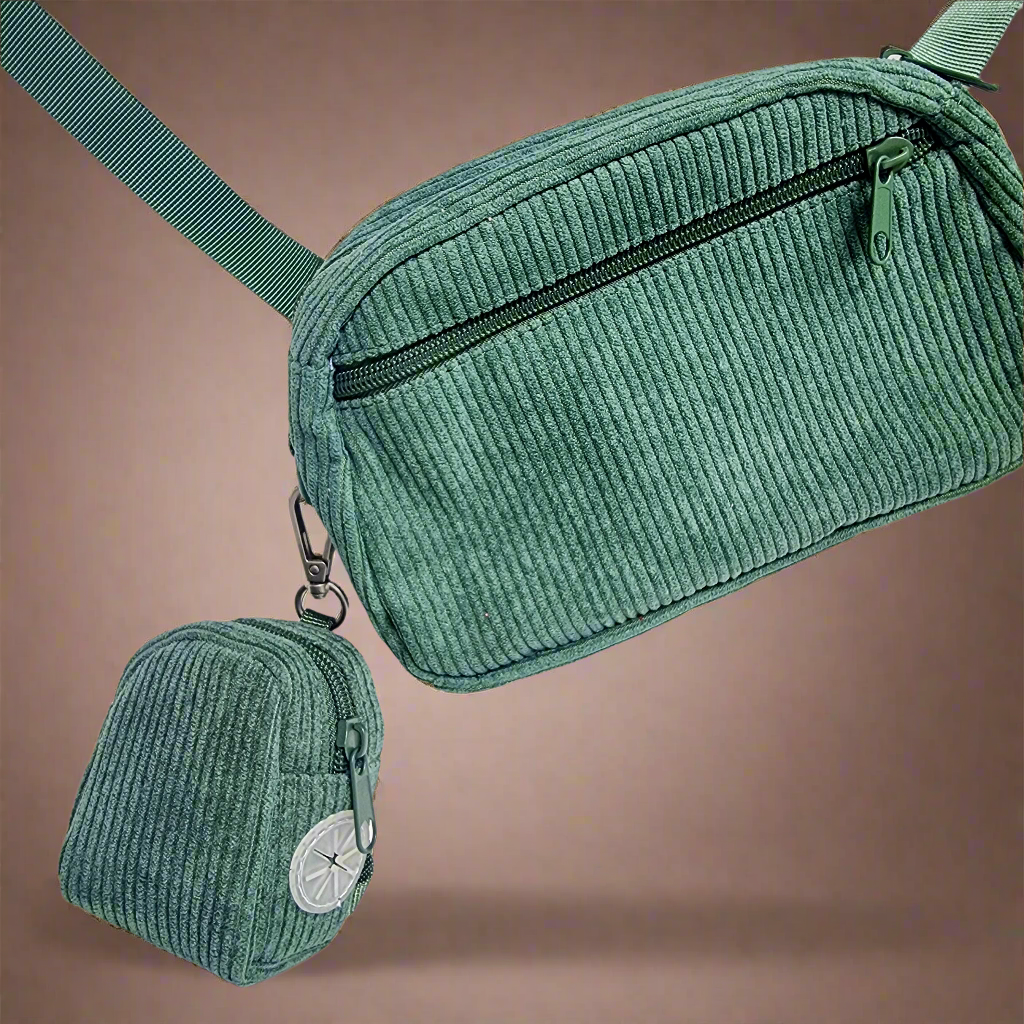 Dog walking bag - Green corduroy