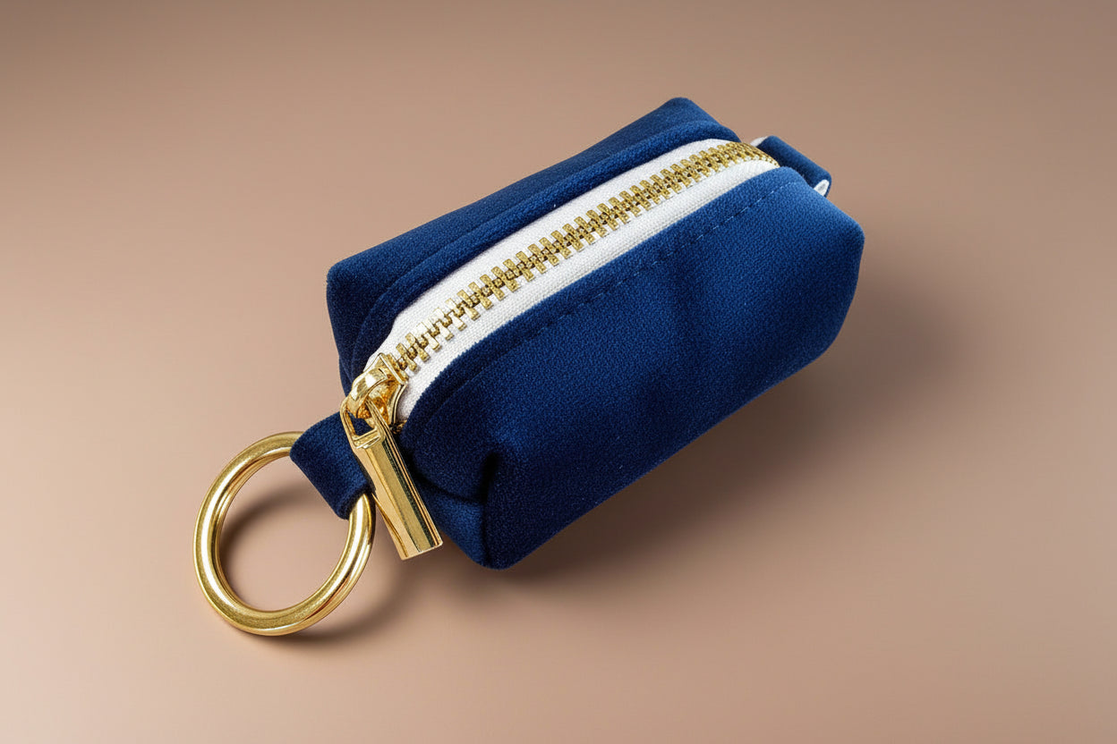 Navy blue velvet dog waste bag holder