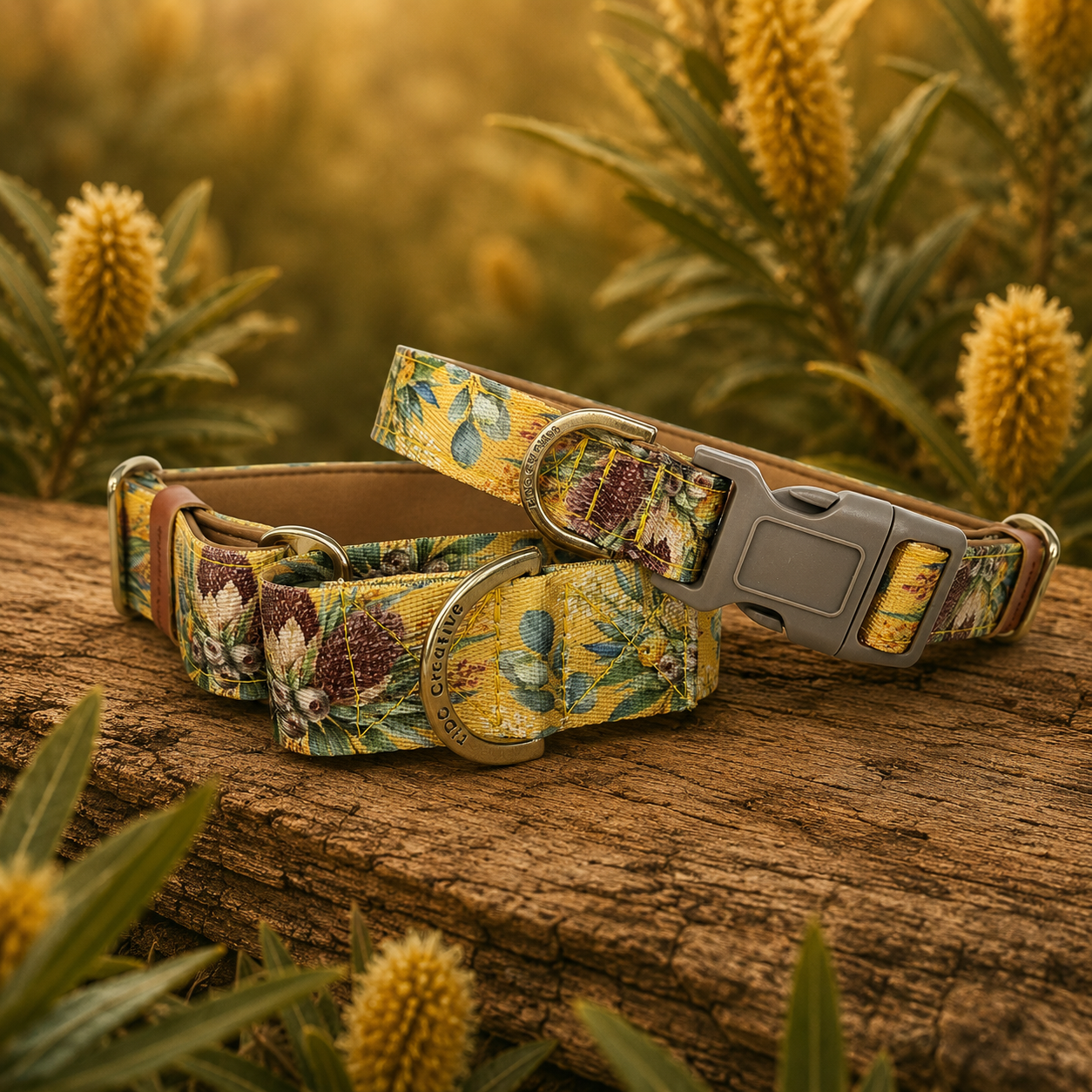 Mustard Banksia Martingale Collar – Australian Native Floral Dog Collar