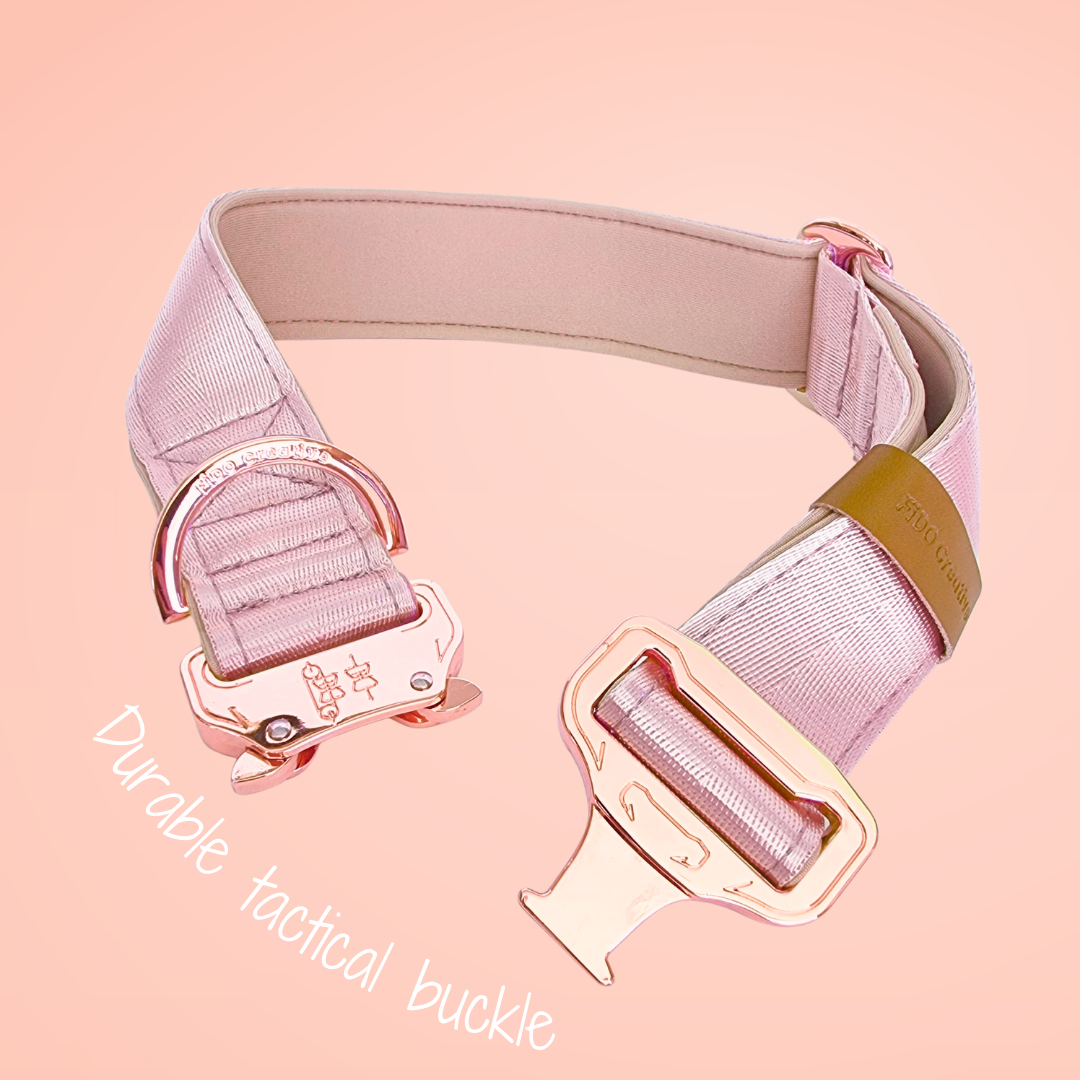 Dusty Pink Dog Collar with Neoprene Padding & Tactical Buckle – Optional personalised Name