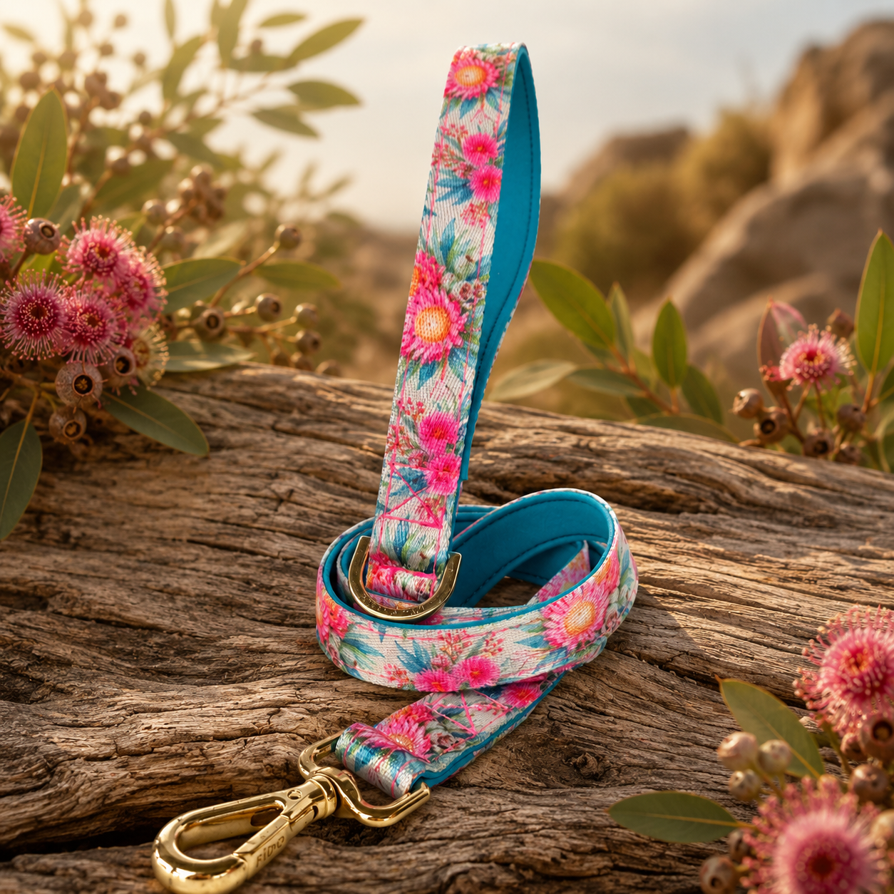 Padded Dog Leash - Pink Australian native flower