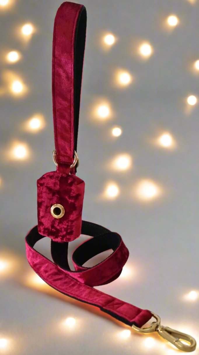 Crushed Red velvet dog poop bag holder