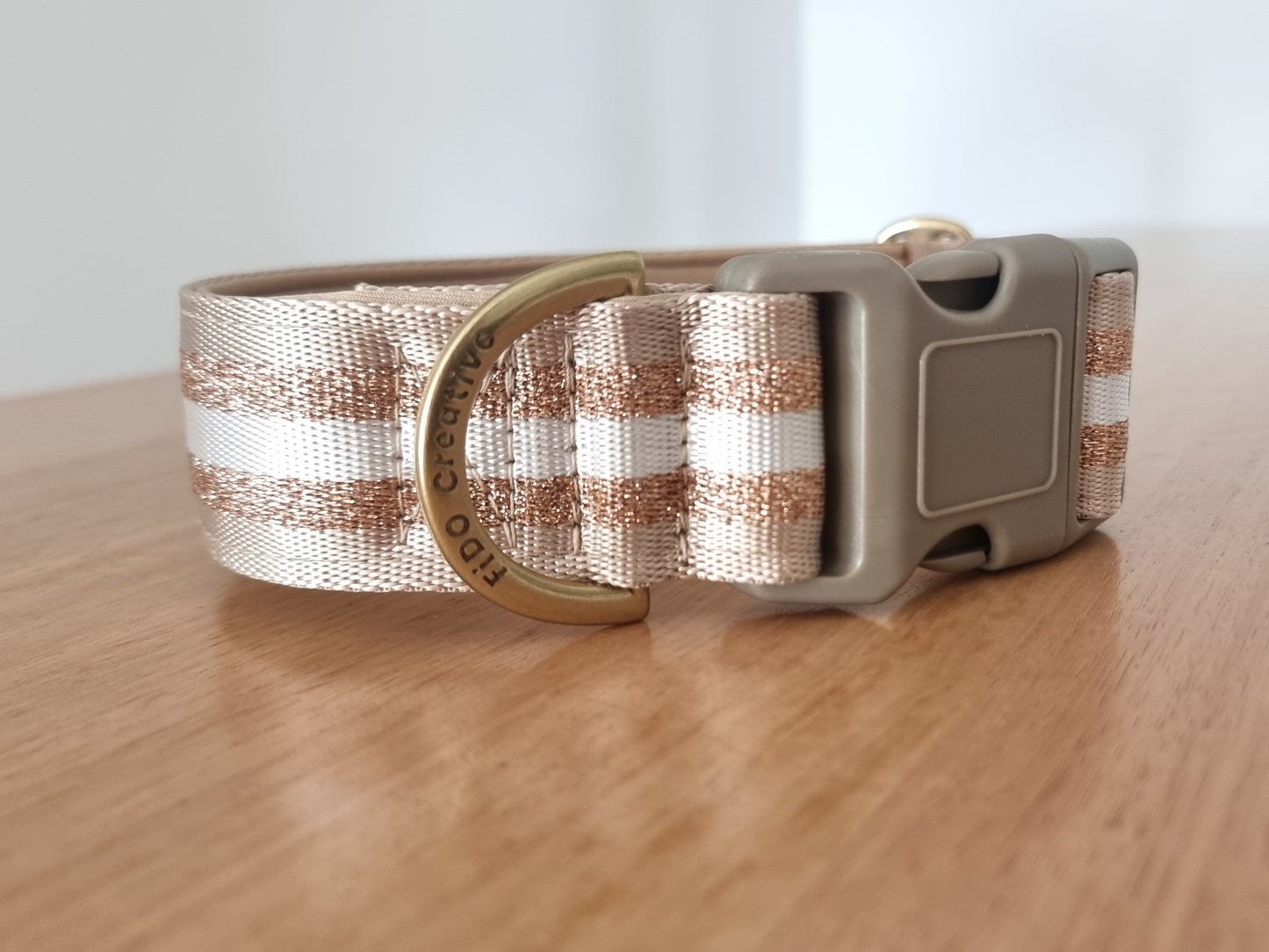 Beige Glitter Dog Collar – Personalised buckle or martingale collar (1.5" Wide)