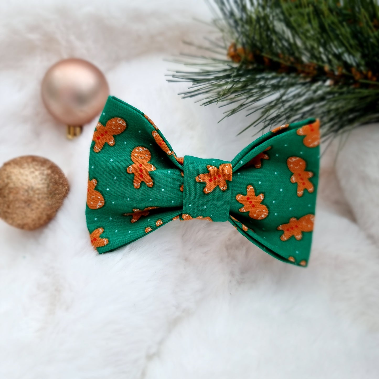 Green Christmas Gingerbread dog bow tie