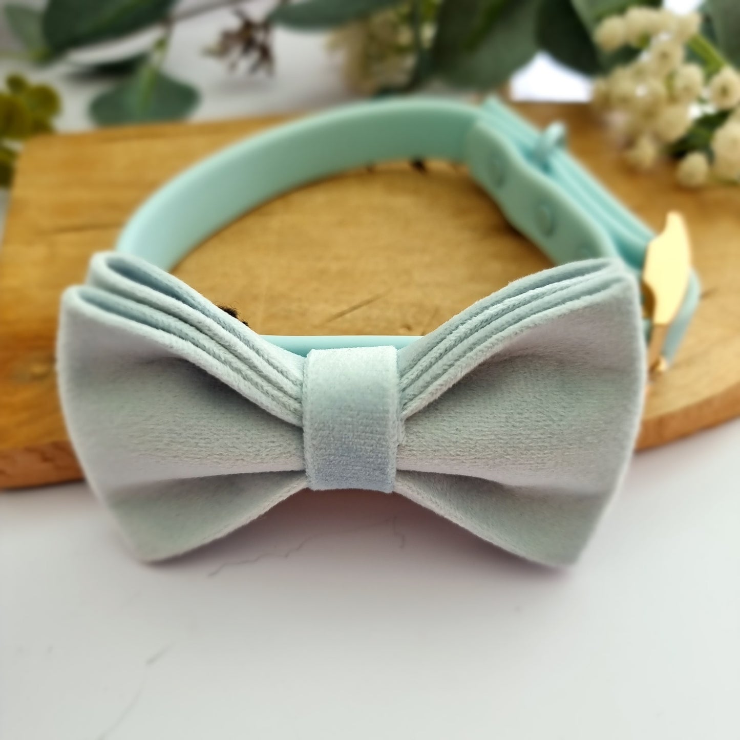 Baby blue velvet dog bow tie