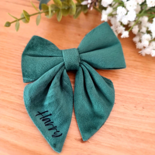 Forest green velvet sailor dog bow tie