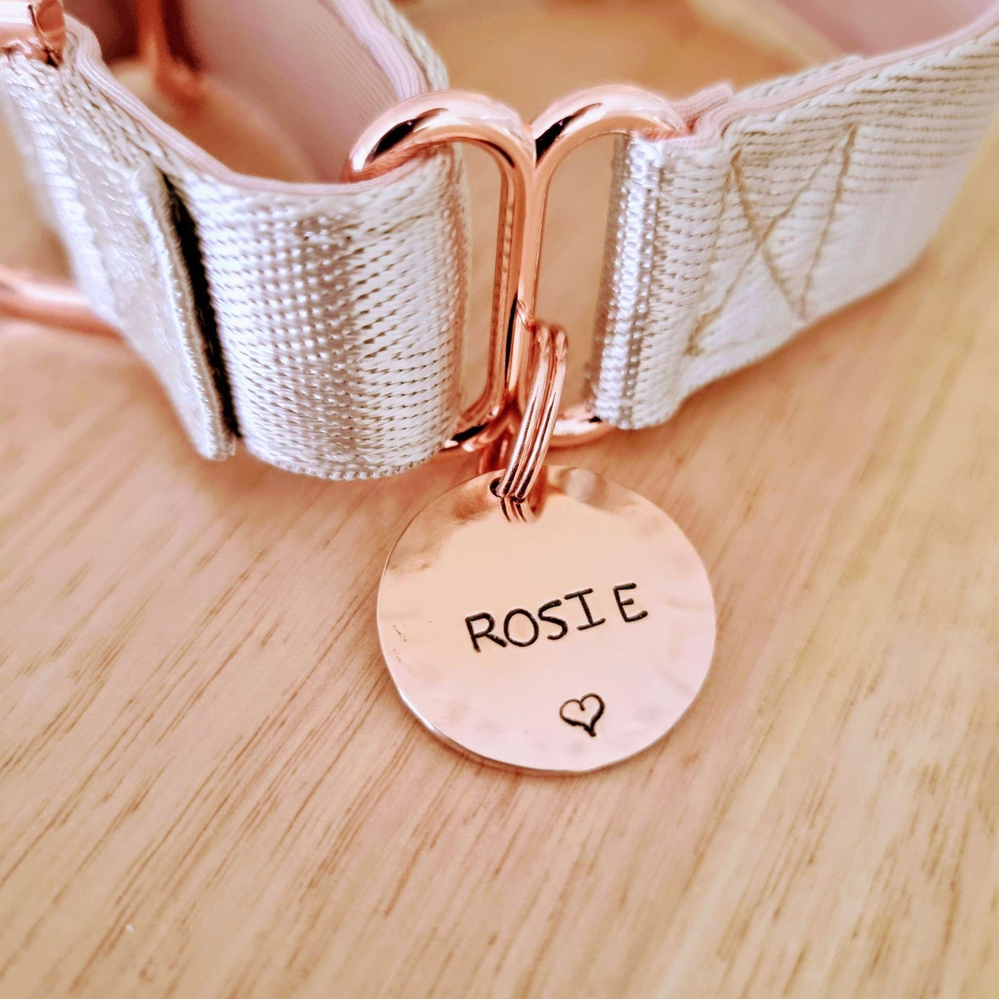 beige and rose gold martingale collar