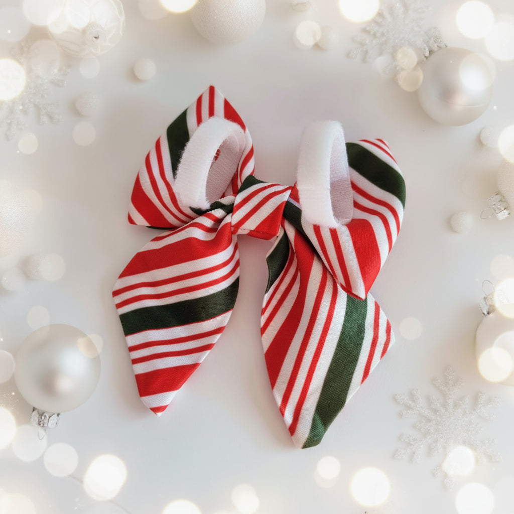 Christmas Dog Bow Tie with Candy Cane Stripes | Adjustable Velcro Straps