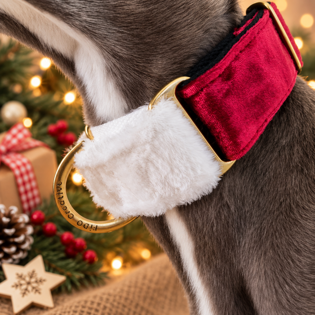 Santa Paws Christmas Martingale Dog Collar – Red Velvet & Faux Fur