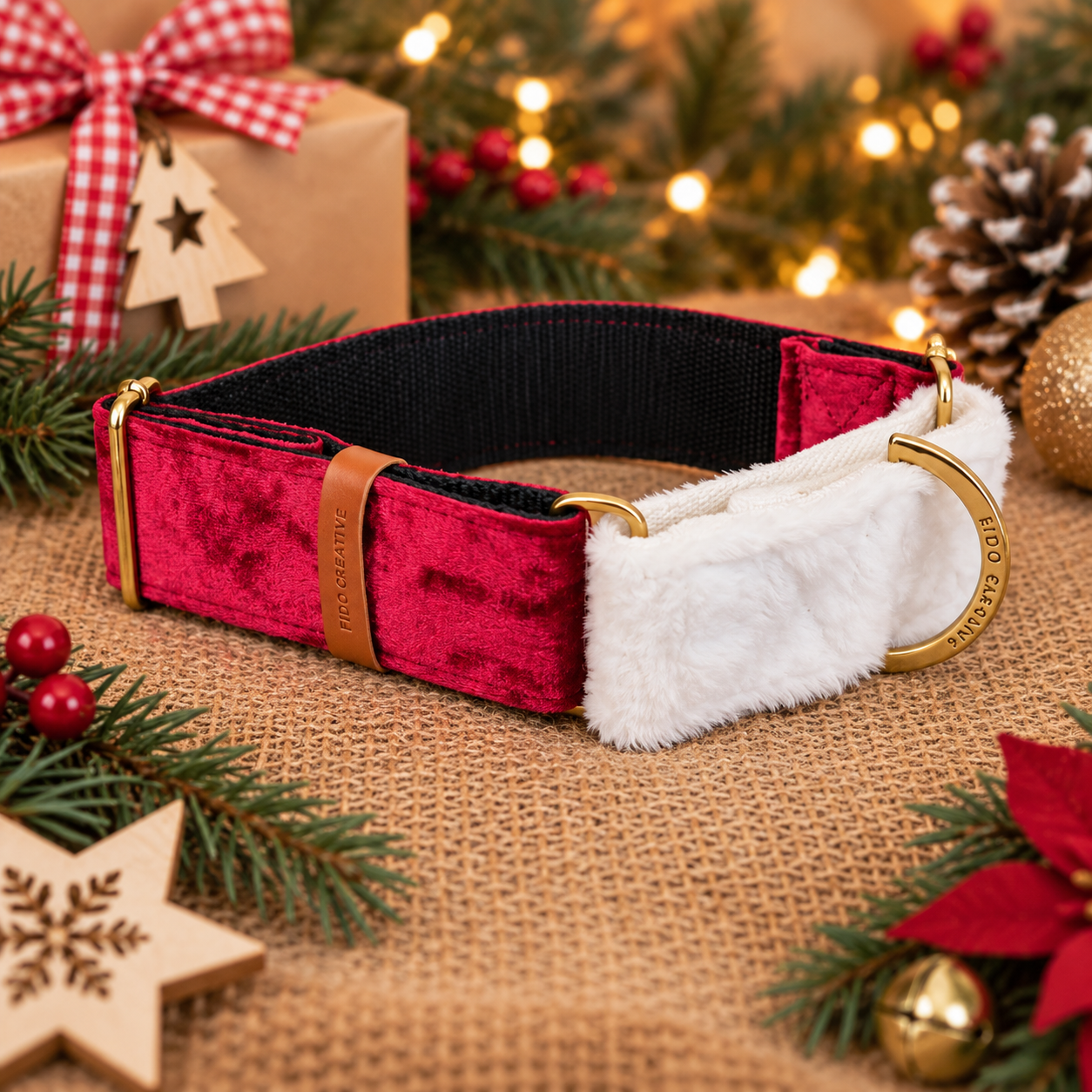 Santa Paws Christmas Martingale Dog Collar – Red Velvet & Faux Fur
