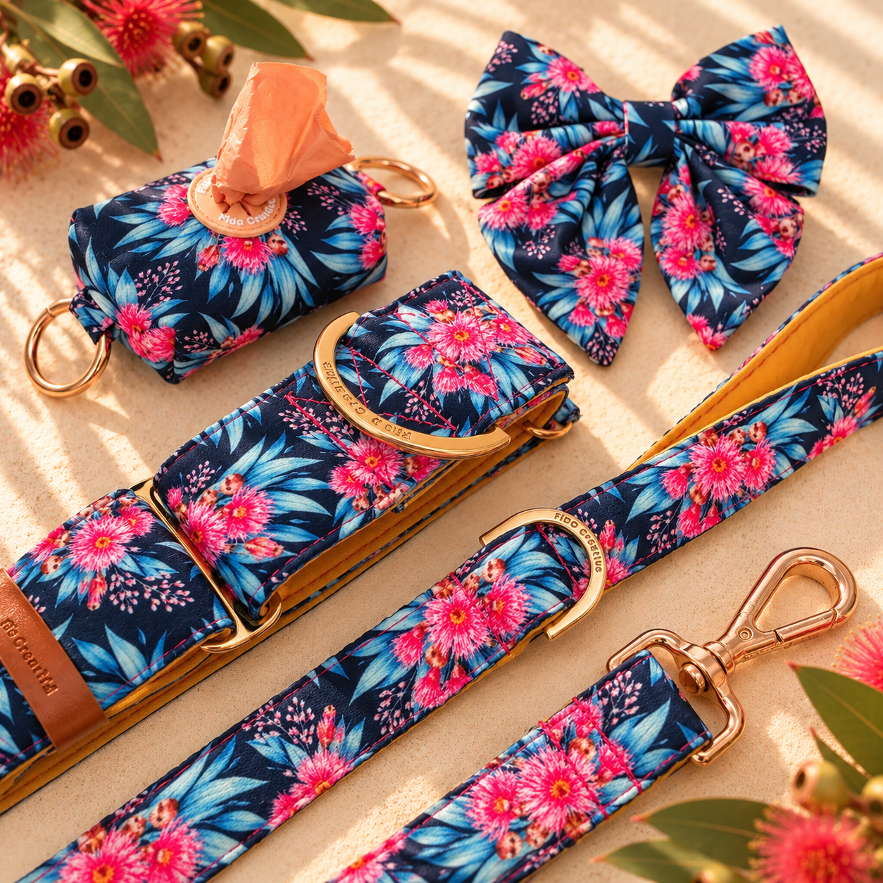 Australian Native Blossom Martingale Collar – Pink Gum Flowers Dog Collar