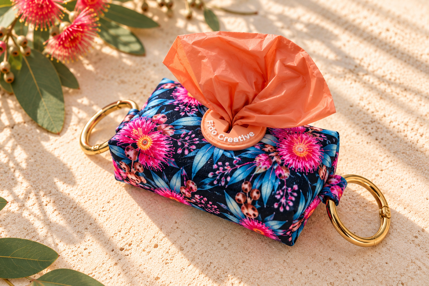 Navy Blue and Pink Native Gum Flower Dog Poop Bag Holder 🌸