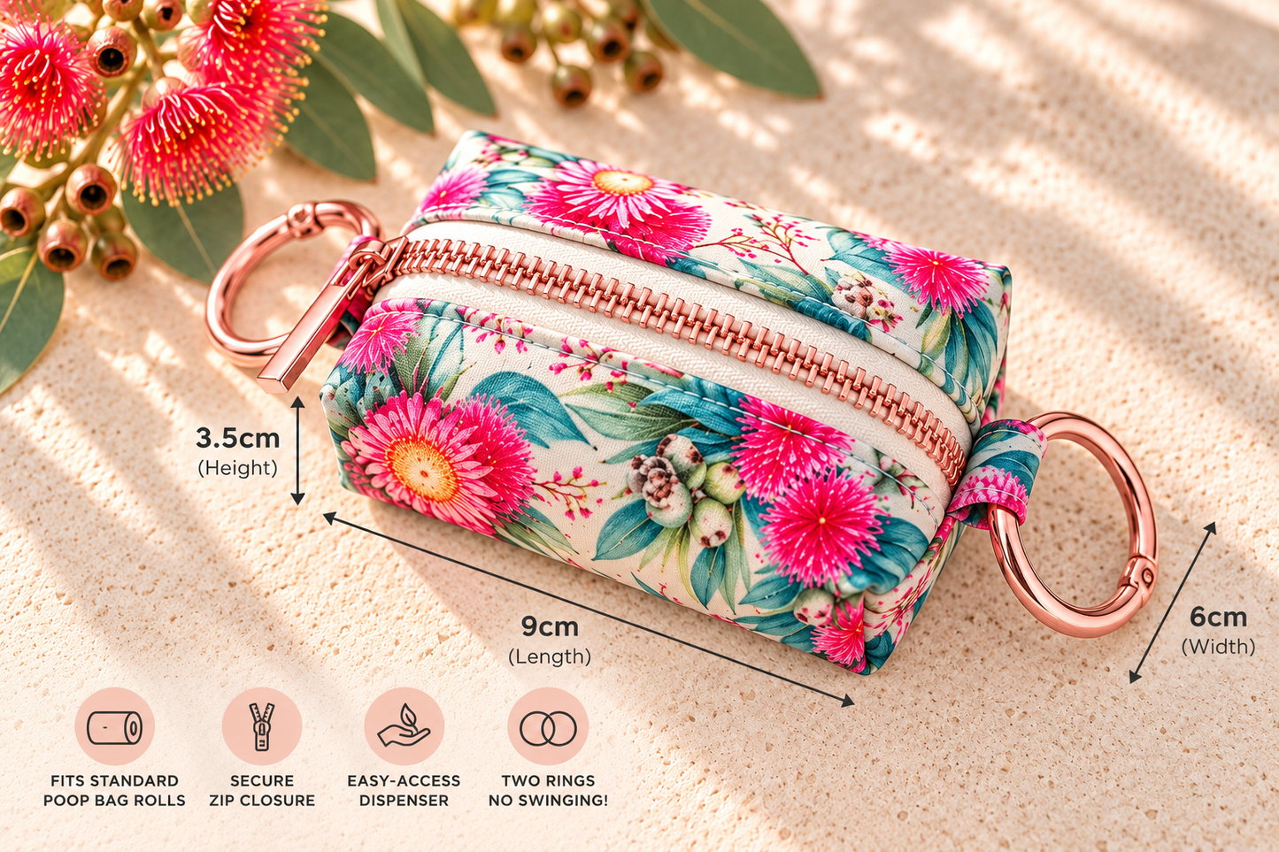 Pink Native Blossom Dog Poop Bag Holder 🌸