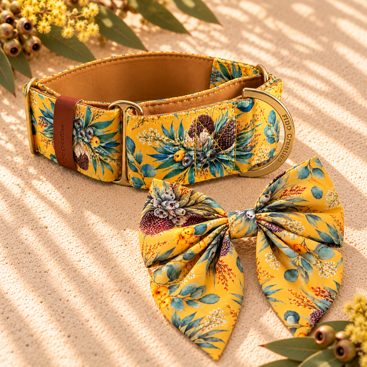 Mustard Banksia Sailor Dog Bow Tie