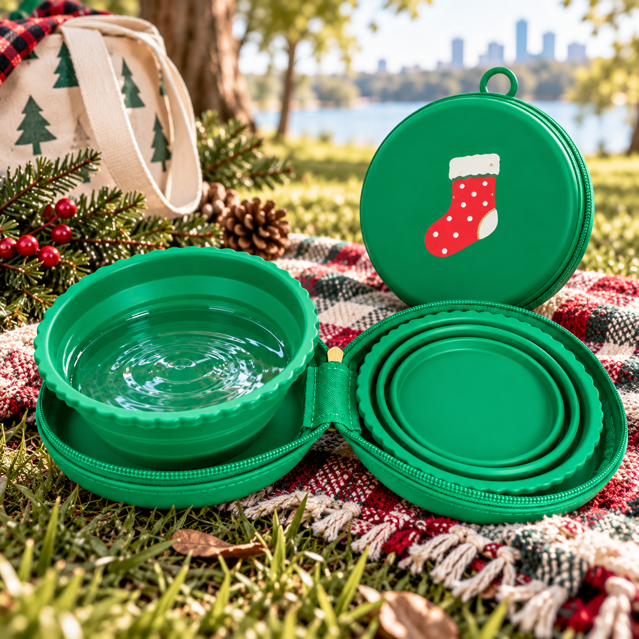 Christmas Dog Gift – Portable Double Dog Bowl & Travel Feeder
