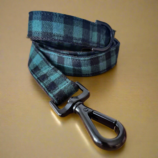 Dog Leash, Green Buffalo Plaid