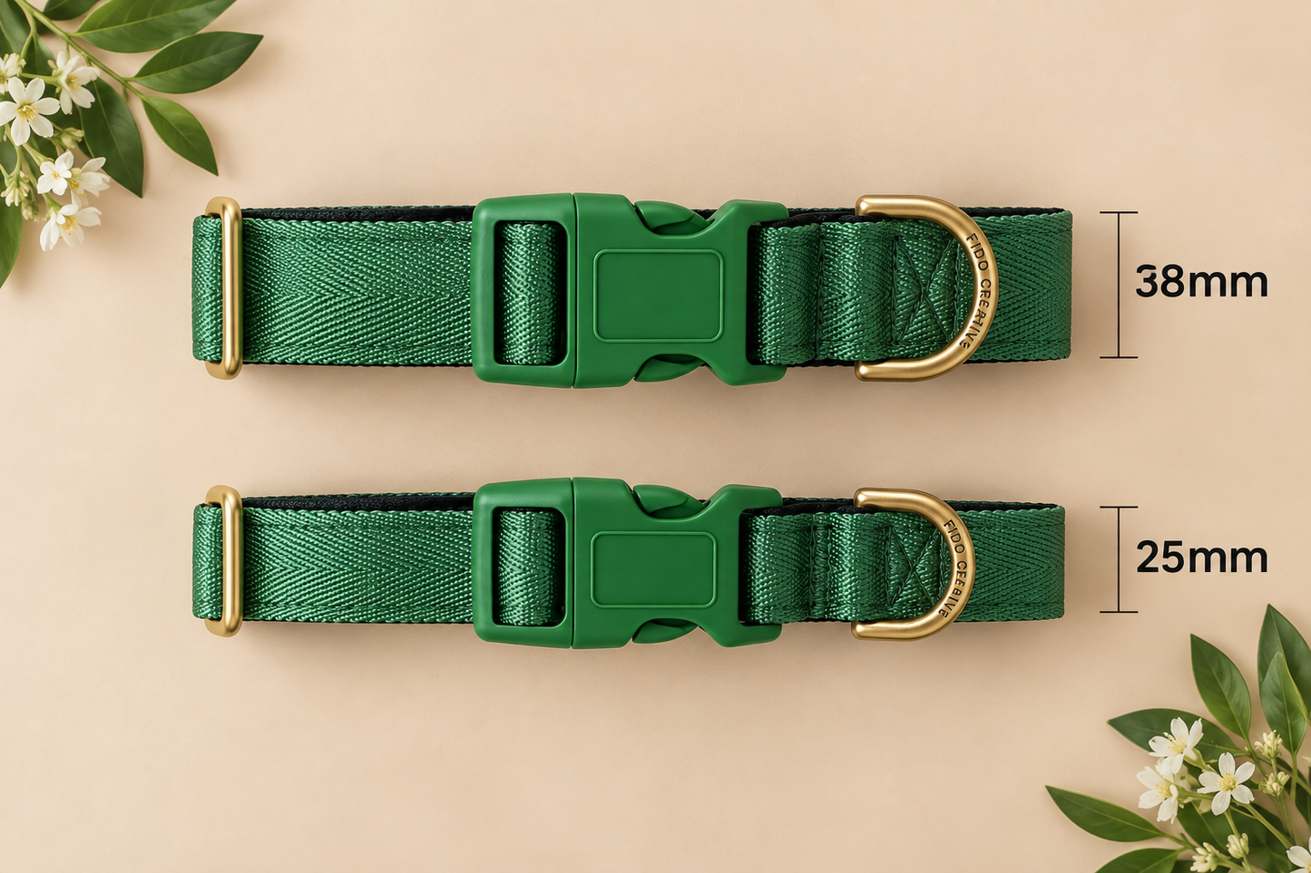 Green padded dog collar with buckle - Optional name dog collar