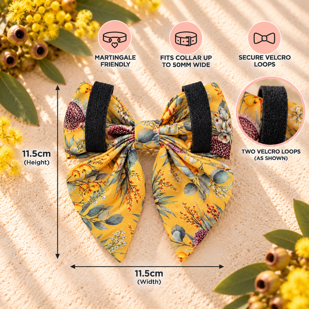 Mustard Banksia Sailor Dog Bow Tie