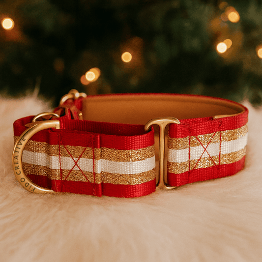 Red Festive Glitter Dog Collar – Personalised Christmas buckle or martingale collar (1.5" Wide)