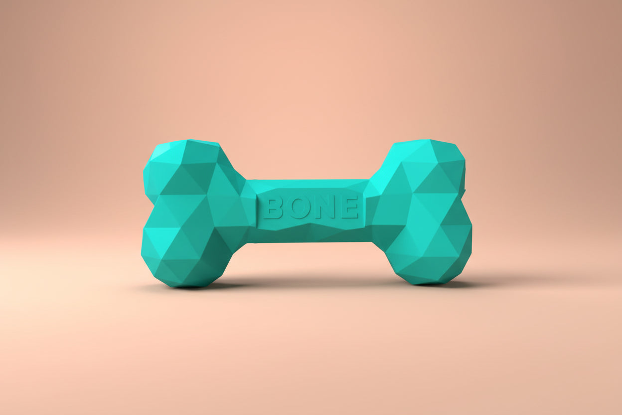 teal dog toy bone