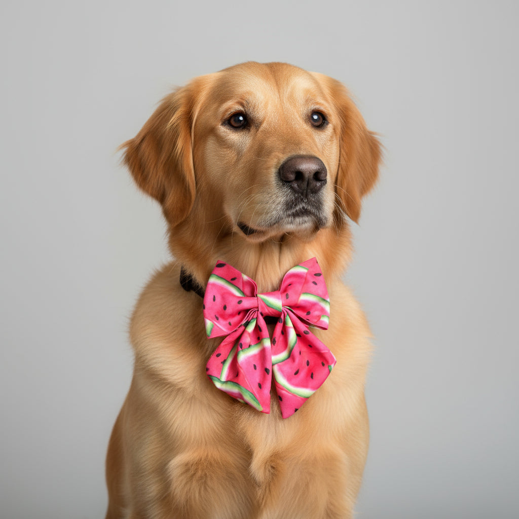Dog bowtie with pink watermelon print