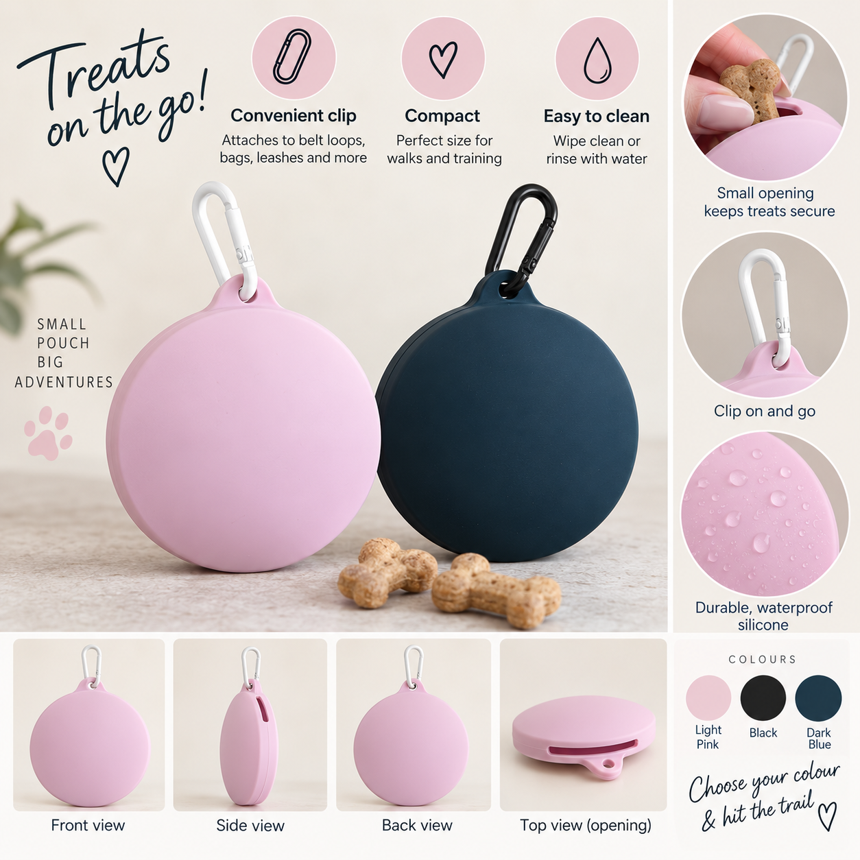 Mini Silicone Dog Treat Pouch – Clip-On Waterproof Training Treat Holder
