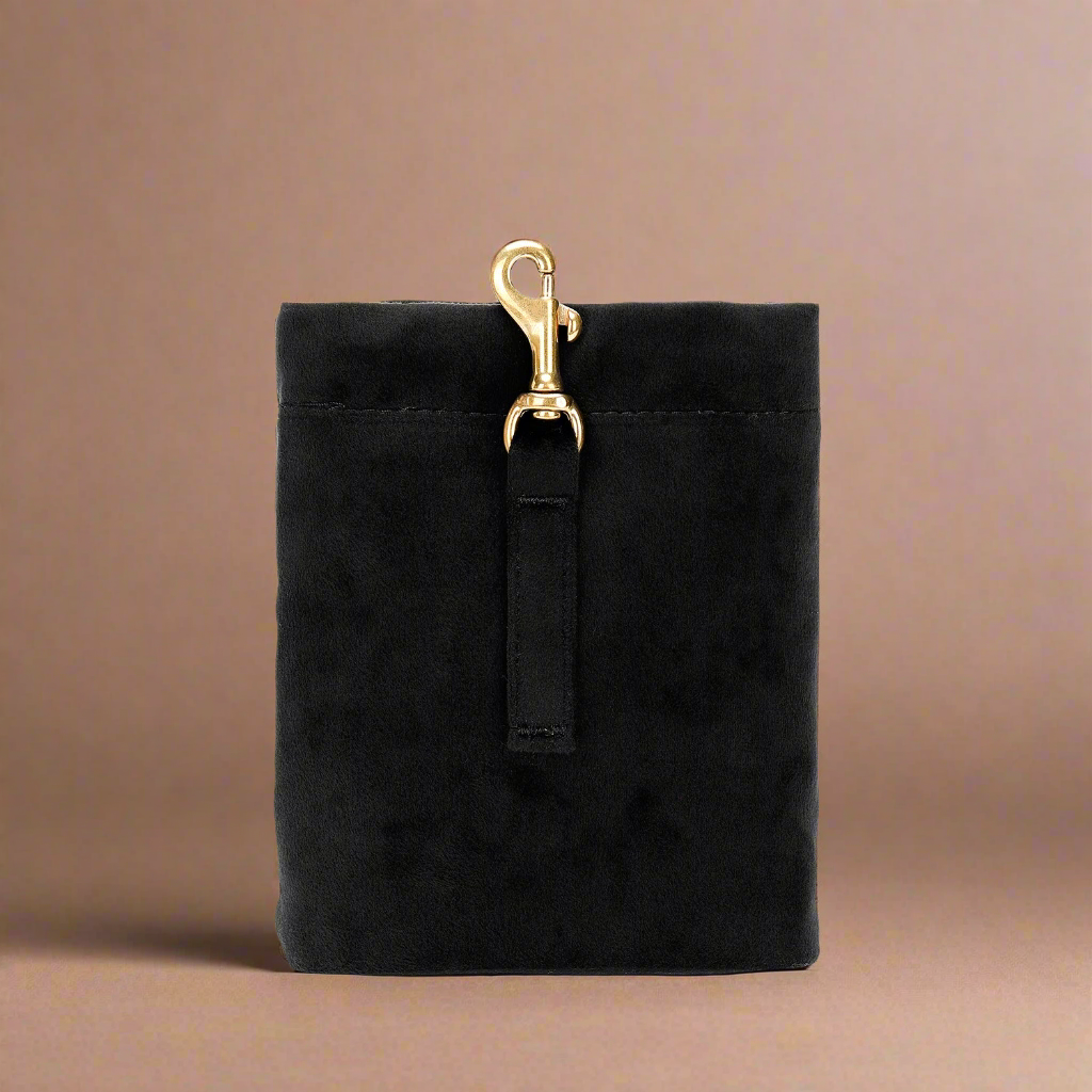 Black Velvet Dog Treat Pouch – Clip on Stylish Training Treat Bag for Walks