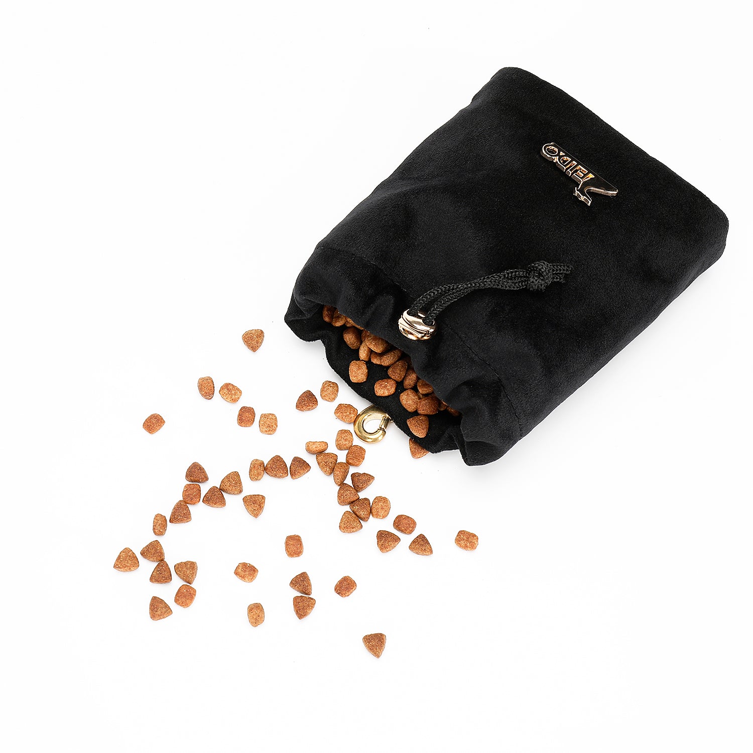 Black Velvet Dog Treat Pouch – Clip on Stylish Training Treat Bag for Walks