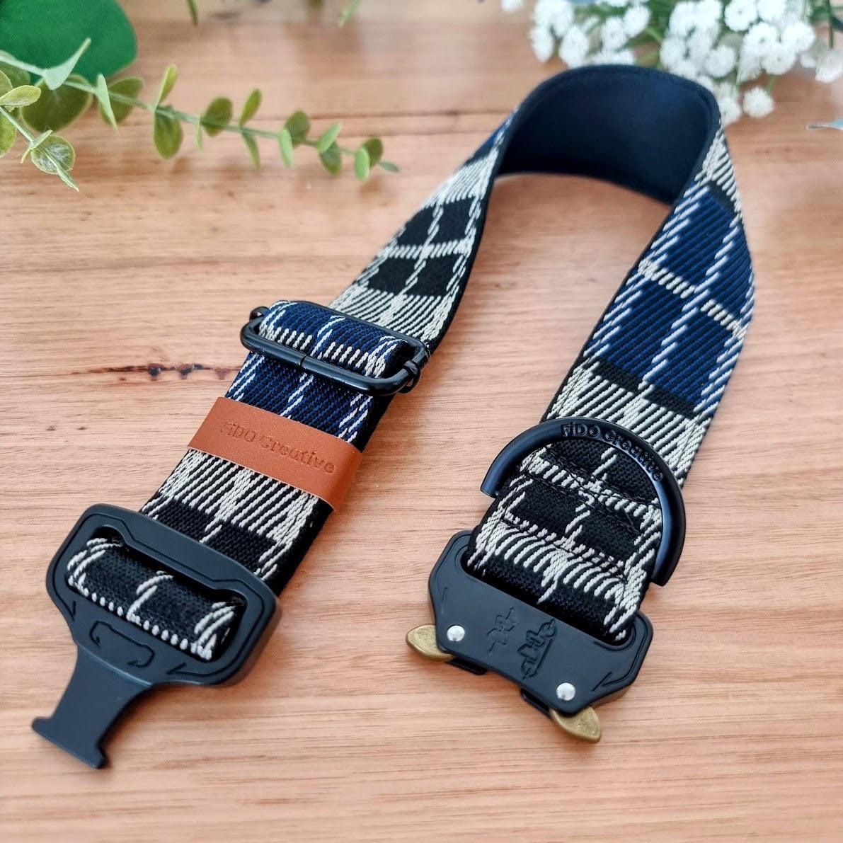 blue tartan dog collar