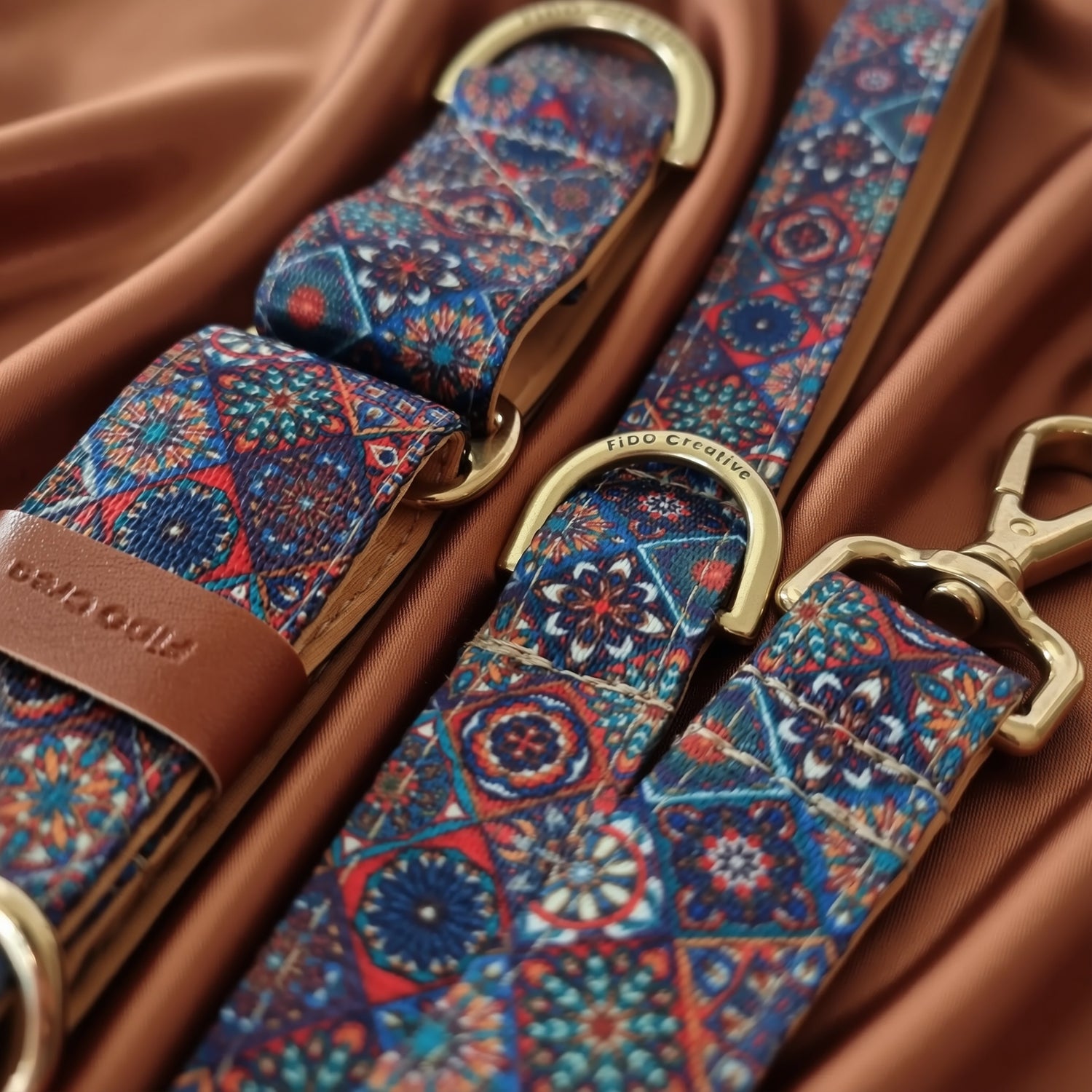 bright pattern martingale collar and matching leash with high quality solid brass clip