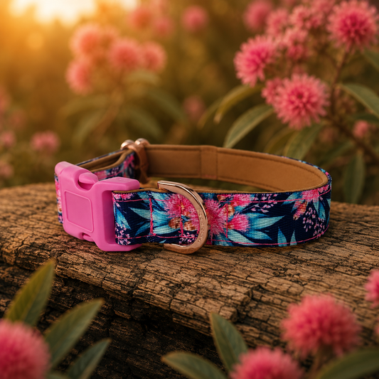 Pink Blossom Dog Collar – Australian Native Floral Buckle Collar
