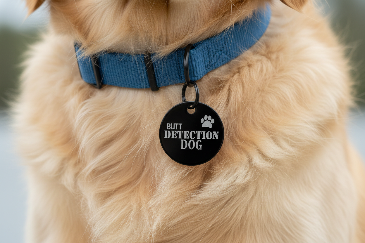 Butt Detection Dog Pet ID Tag – Funny Tag for Nosey Hounds