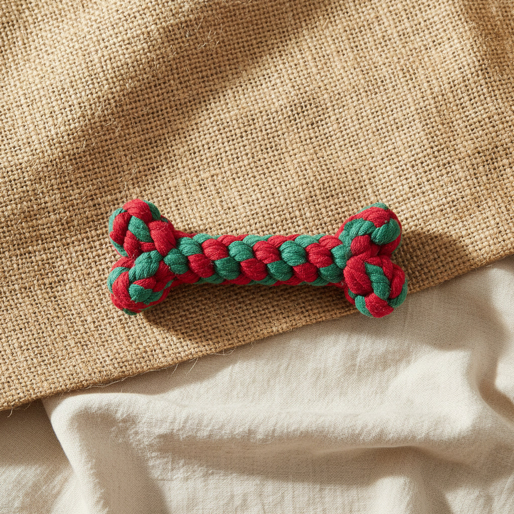 Chistmas dog toy bone made from red and green rope