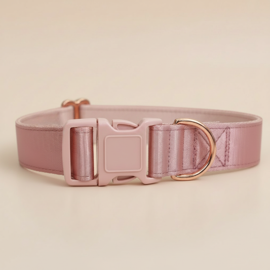 Dusty Pink Dog Collar with Neoprene Padding & Tactical Buckle – Optional personalised Name