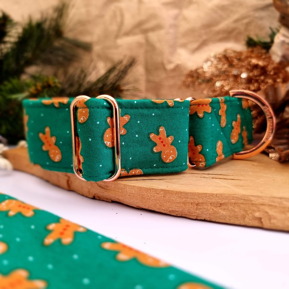 Green Christmas Gingerbread Martingale Collar