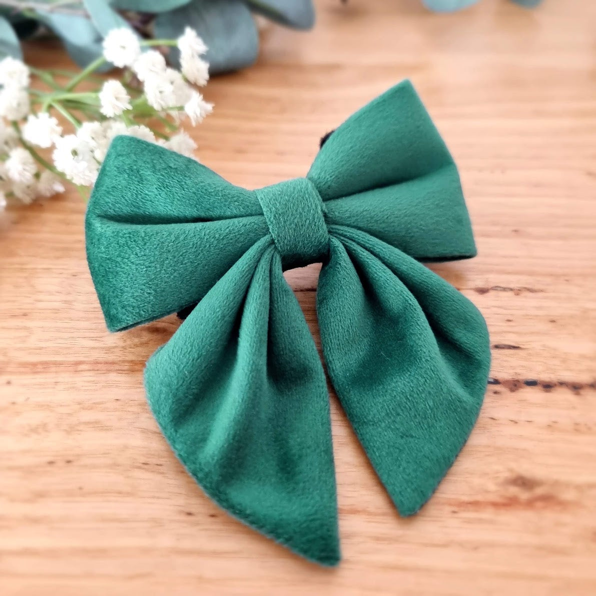 Forest green velvet dog bow tie