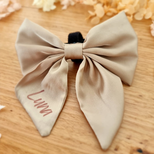 Beige satin sailor dog bow tie | Personalised Name Dog | Wedding | puppy bow | Adjustable | Martingale bow | Collar bow | cream | natural