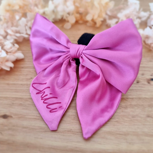 Pink satin sailor dog bow tie | Personalised Name Dog | Hot pink | puppy bow | Adjustable | Martingale bow | Collar bow | Bright | Magenta