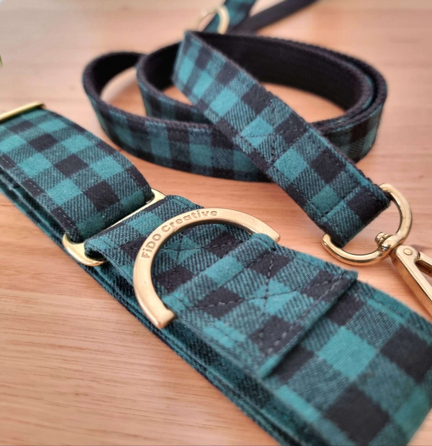 Green Buffalo Plaid Martingale Collar, Green Checkn, Gingham | Soft | Pine | Dark Green | Dog collar | Greyhound | Whippet | Tartan | Flano