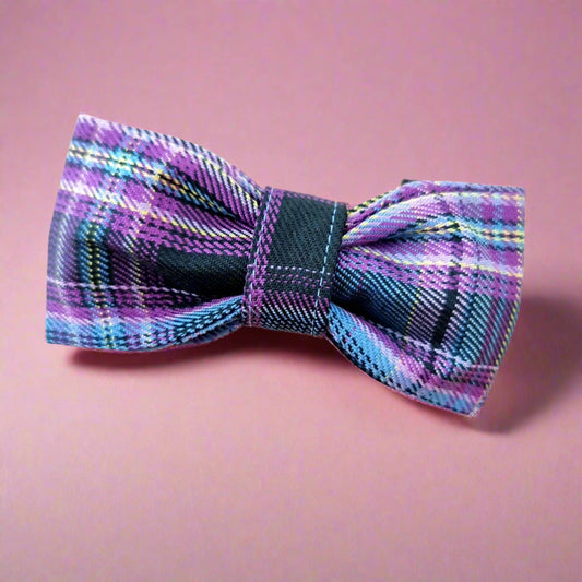 purple tartan dog bow tie