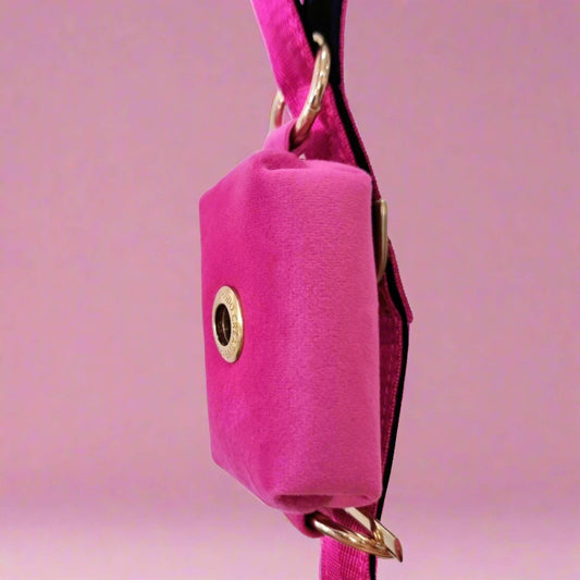 bright pink dog poop bag holder