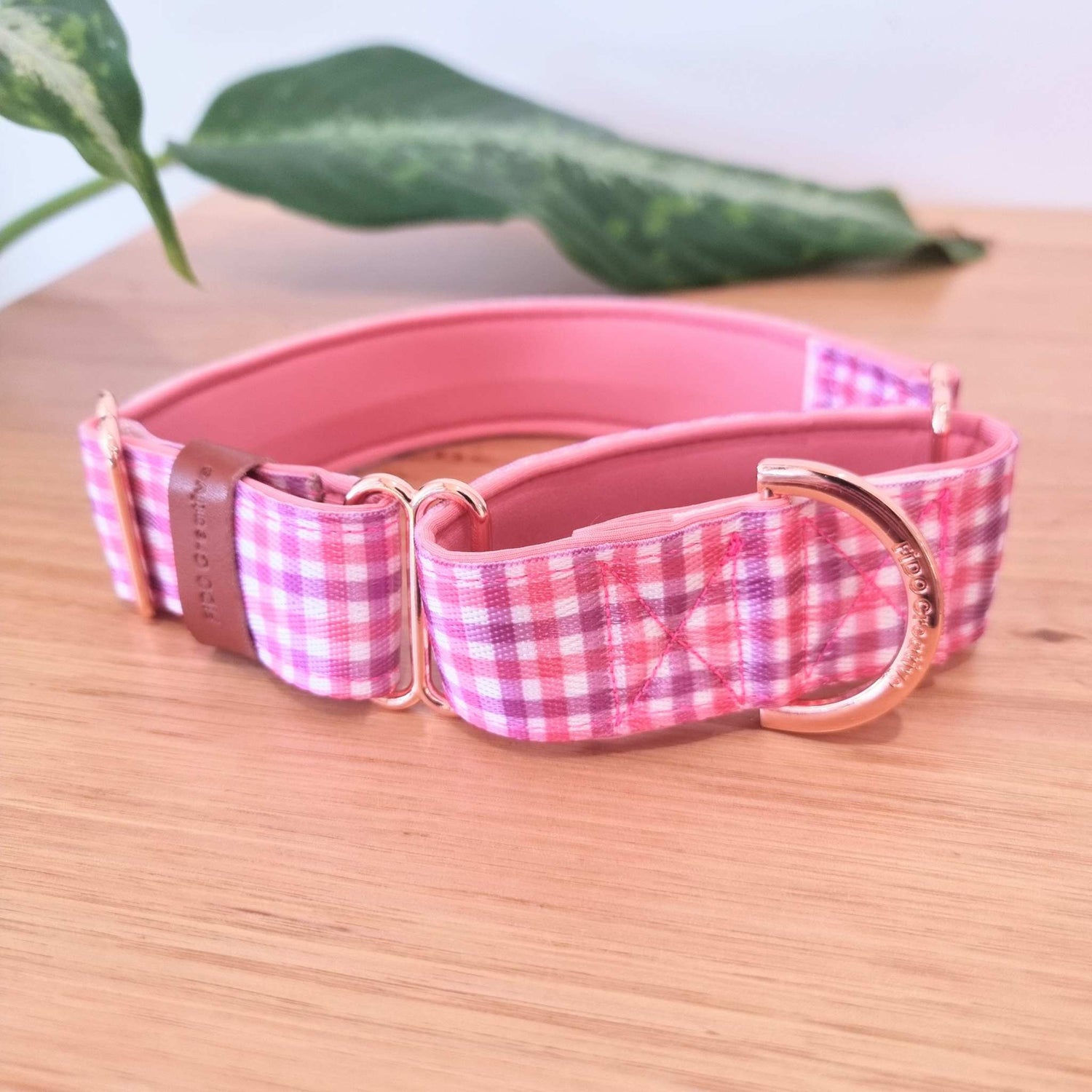 Gingham greyhound collar with name
