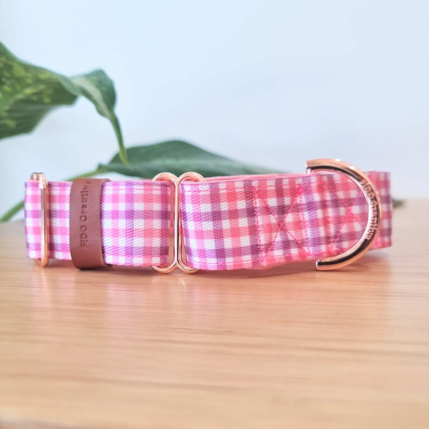 Checkered martingale dog collar personalised