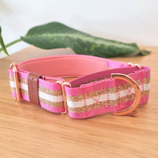 Glittery pink and rose gold dog collar