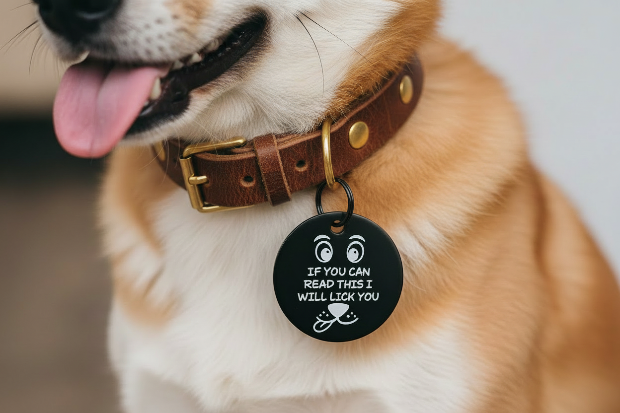 If You Can Read This, I Will Lick You” Funny Dog ID Tag – Cute Pet Tag