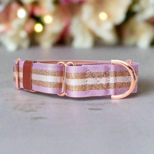 Personalised Martingale Collar - Rose Gold & Lilac Purple - Padded - 1.5" Wide