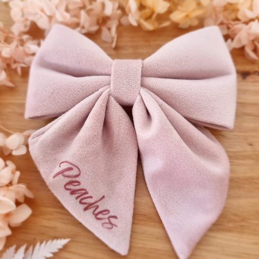 Dusty pink dog bow with sailor tails