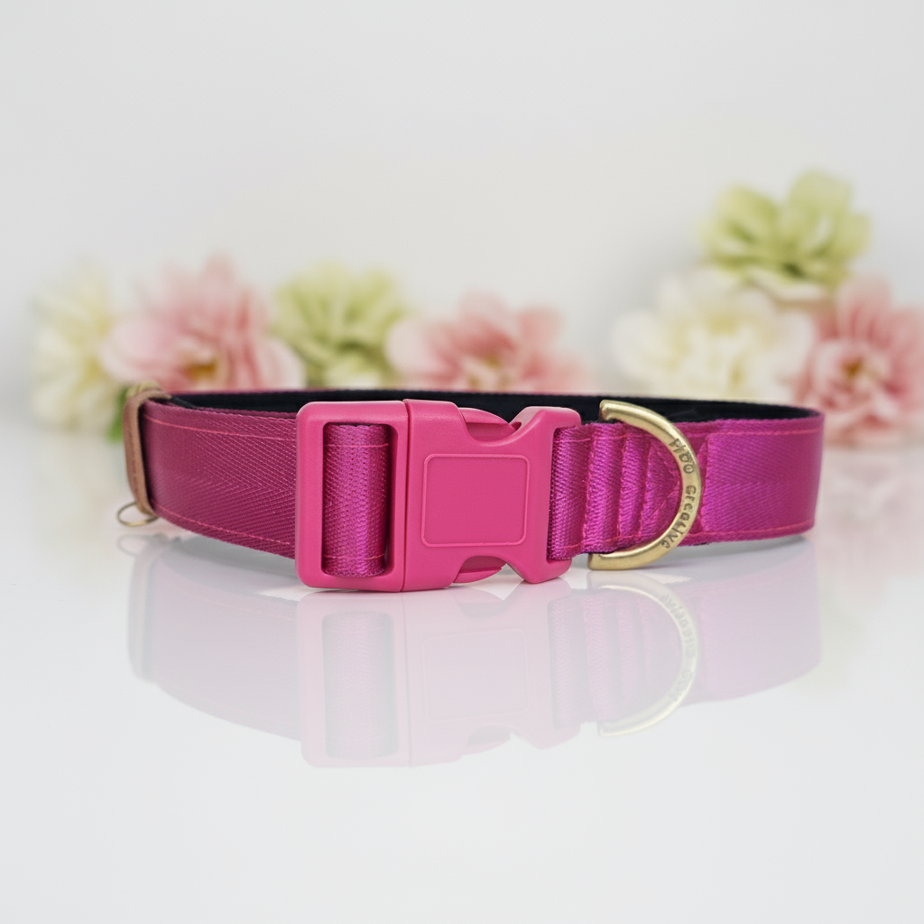 Pink Dog Collar with Neoprene Padding & Tactical Buckle – Optional personalised Name