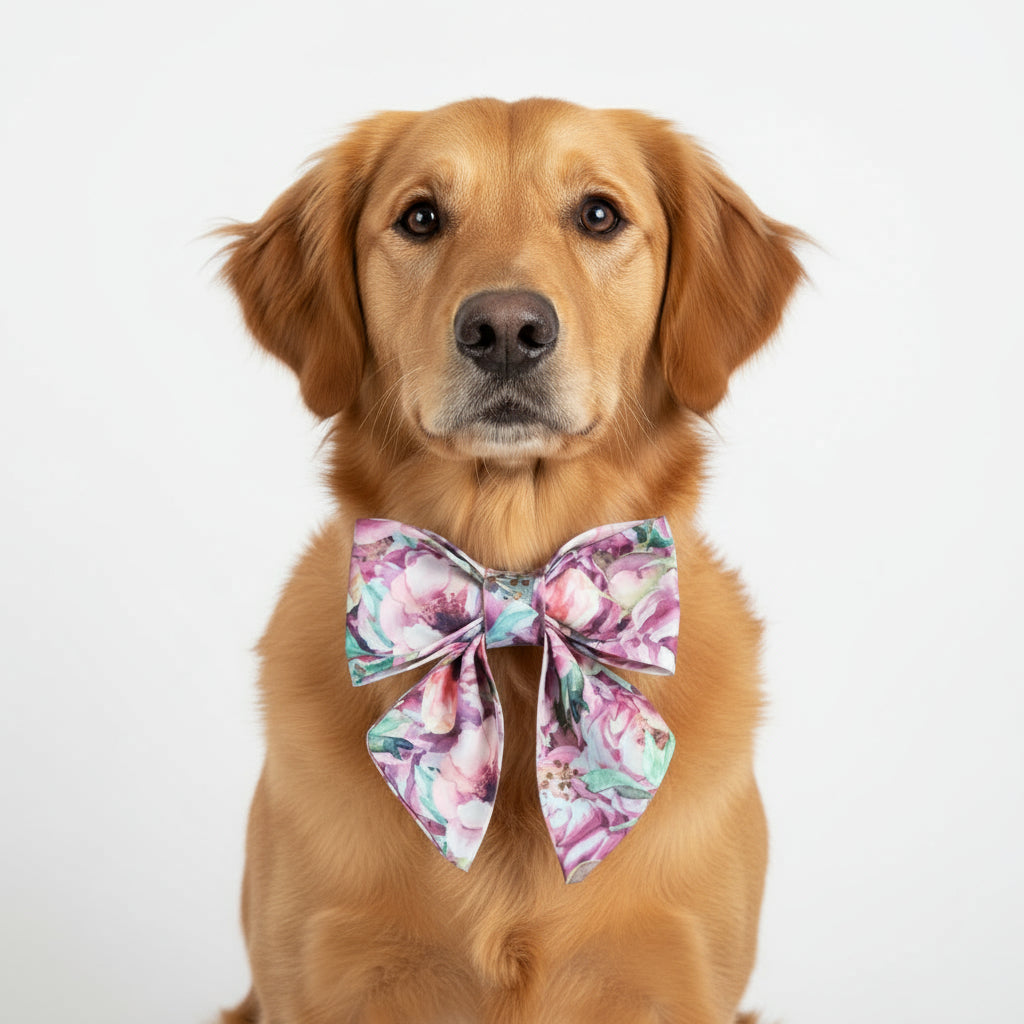 Watercolour Floral Dog Bow Tie with luxury tails