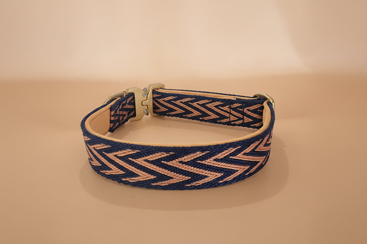 Navy Tan Dog collar with buckle